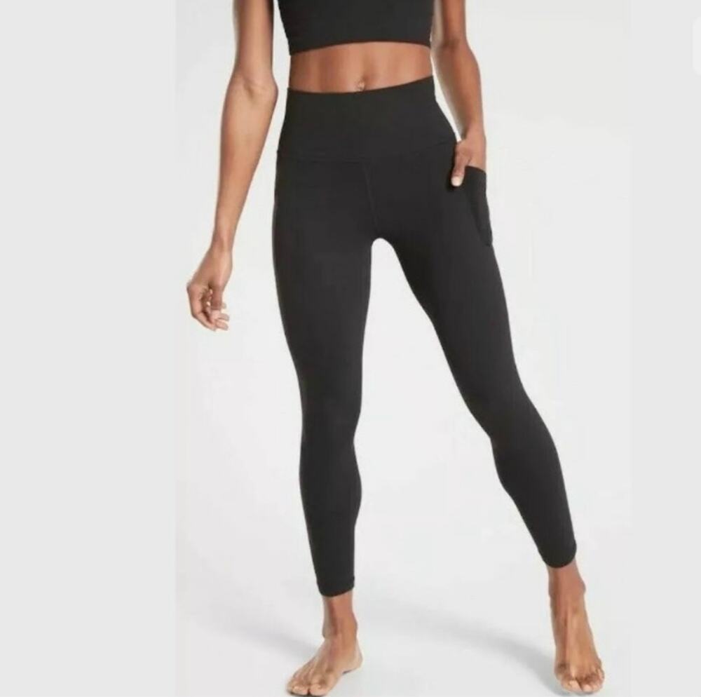 Athleta Leggings Womens Small Petite Black Salutation Stash Pocket Athletic Yoga